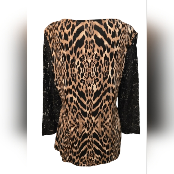 Chico's Animal Print Blouse w/ Lace Sleeves - Picture 3 of 3